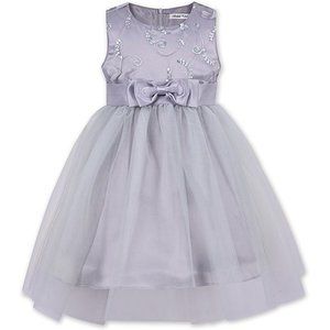 NWTLight Gray Floral Bow-Belt Sleeveless Dress